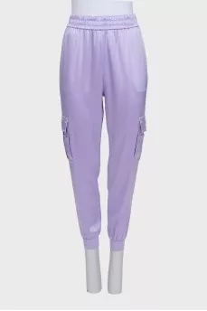 Tapered satin trousers with pockets