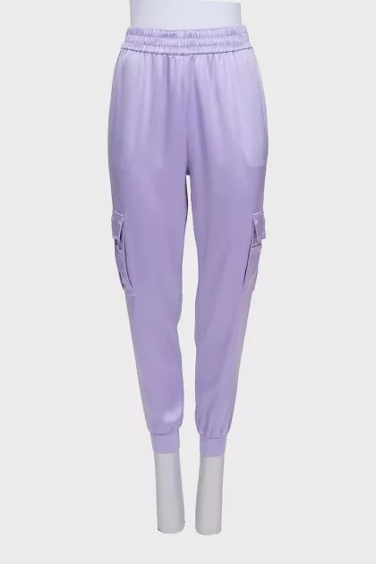 Tapered satin trousers with pockets