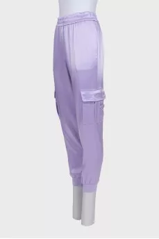 Tapered satin trousers with pockets
