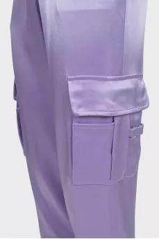 Tapered satin trousers with pockets