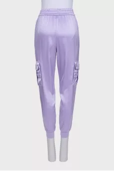 Tapered satin trousers with pockets