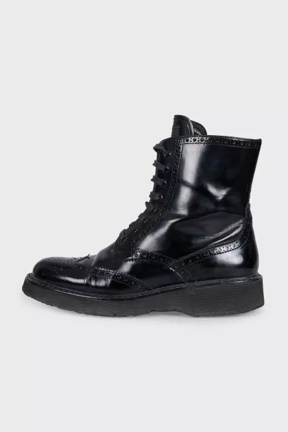 Perforated leather lace-up boots
