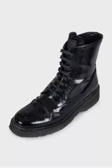 Perforated leather lace-up boots