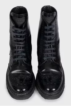 Perforated leather lace-up boots