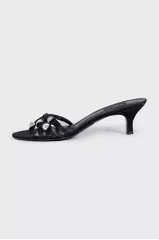 Black textile mules with decor