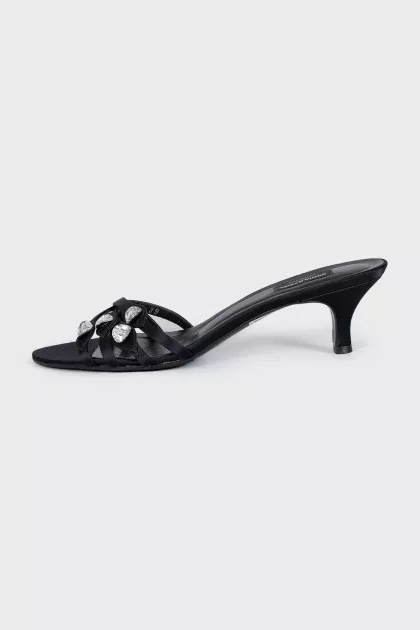 Black textile mules with decor