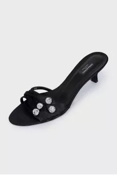 Black textile mules with decor