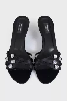 Black textile mules with decor