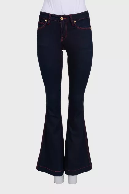 Blue flared jeans with contrast seams