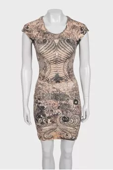 Brown printed bodycon dress