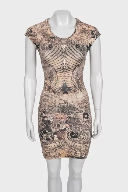 Brown printed bodycon dress