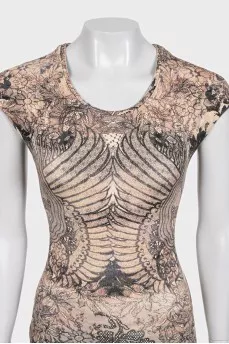 Brown printed bodycon dress