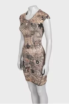 Brown printed bodycon dress