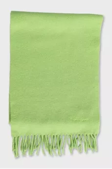Green wool scarf decorated with fringe
