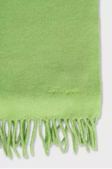 Green wool scarf decorated with fringe