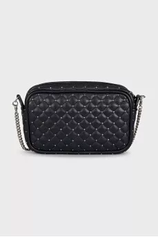 Black quilted leather bag with decoration