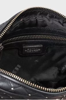 Black quilted leather bag with decoration