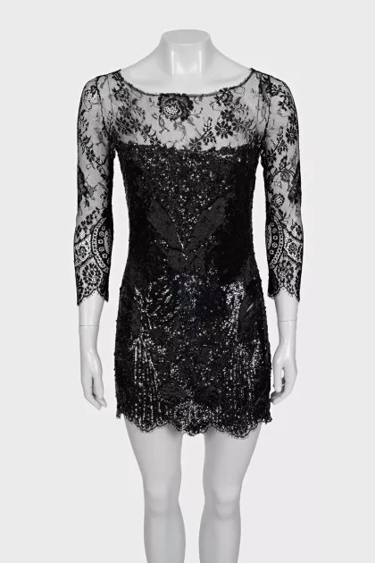 Black lace dress decorated with sequins