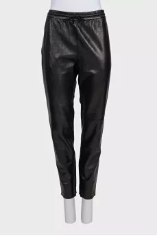 Tapered leather trousers with ties
