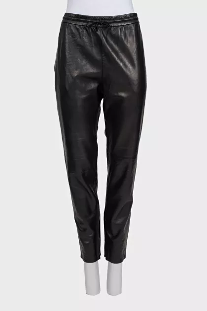 Tapered leather trousers with ties