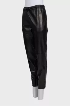 Tapered leather trousers with ties