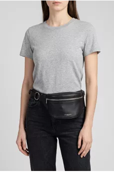 Black leather belt bag with logo