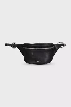 Black leather belt bag with logo