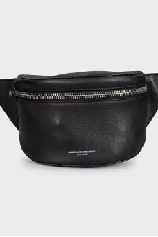 Black leather belt bag with logo