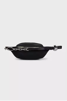 Black leather belt bag with logo
