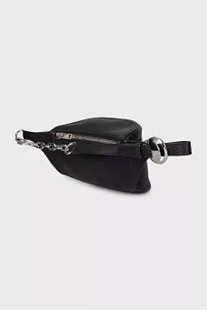 Black leather belt bag with logo