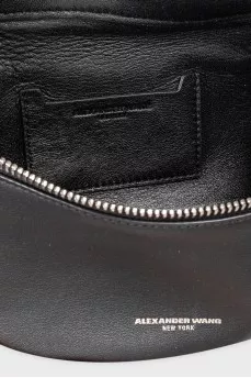 Black leather belt bag with logo