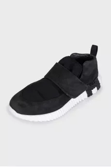 Black suede sneakers with a lug sole