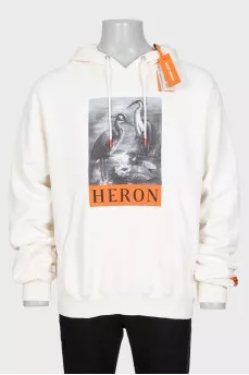 Men's white hoodie with print and tag