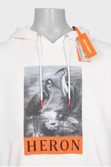 Men's white hoodie with print and tag