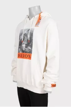 Men's white hoodie with print and tag