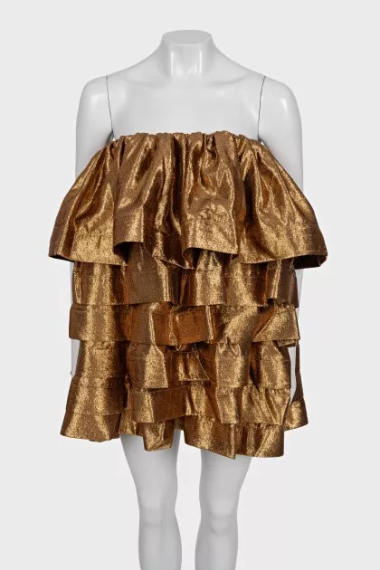 Gold mini dress with tag