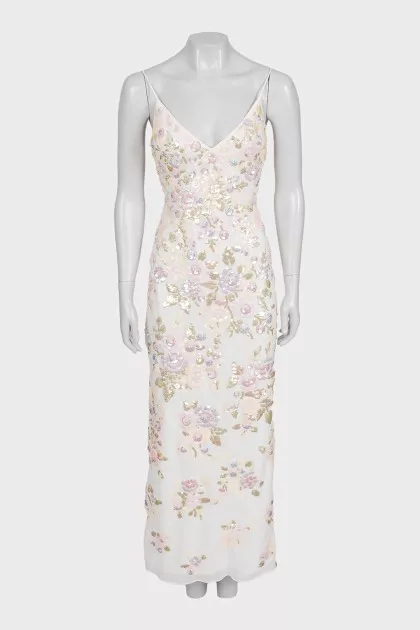 White sequin embellished maxi dress with tag