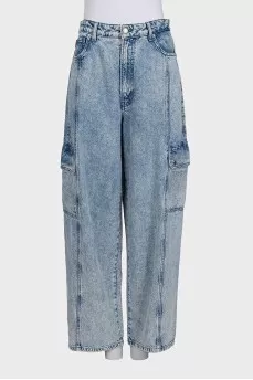 Light blue wide-leg jeans with patch pockets