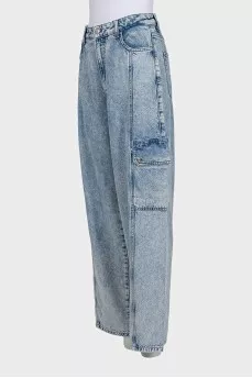 Light blue wide-leg jeans with patch pockets