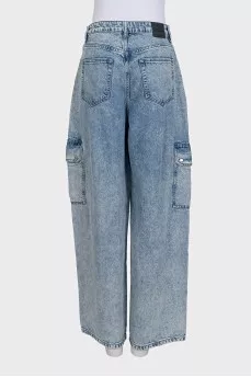 Light blue wide-leg jeans with patch pockets