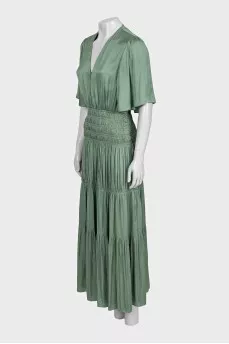 Green fitted dress with draping
