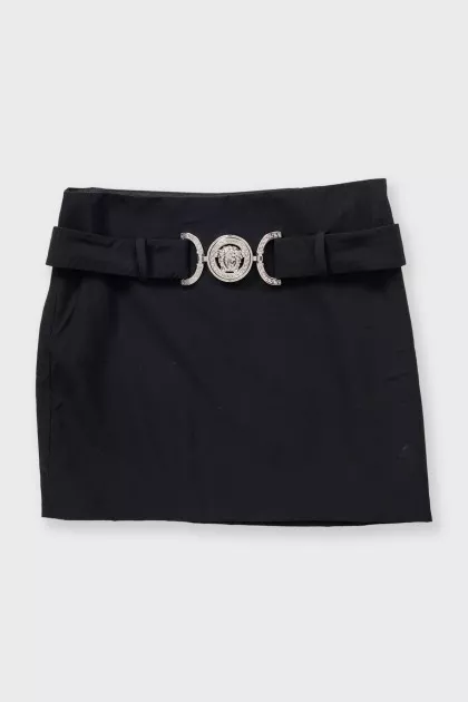 Black Medusa Belted Skirt