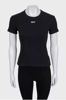 Black ribbed fitted t-shirt