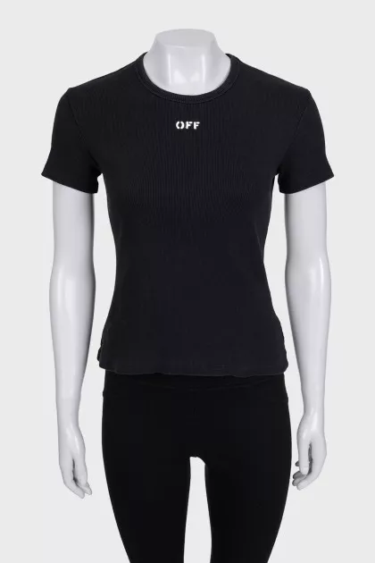 Black ribbed fitted t-shirt