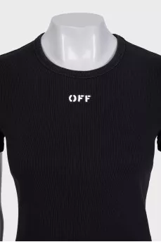 Black ribbed fitted t-shirt