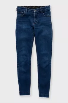 Blue skinny fit jeans with silver hardware