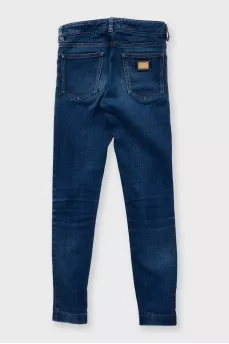Blue skinny fit jeans with silver hardware