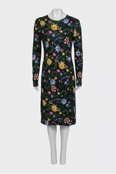 Black floral print midi dress