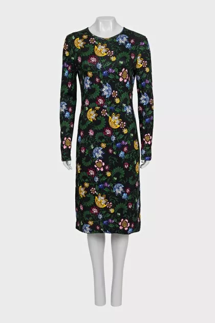 Black floral print midi dress