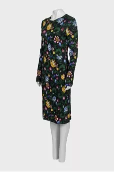 Black floral print midi dress